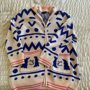 Lazy Oaf Blue & Pink Zip-Up Dog Cardigan Sweater